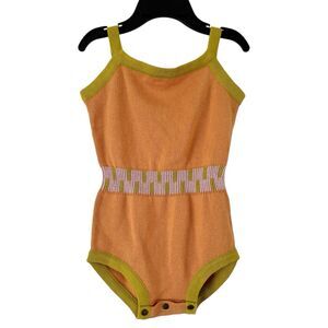 NWT Misha & Puff Orange Knit Keyboard Romper One Piece Playsuit Girls Size 3-4T